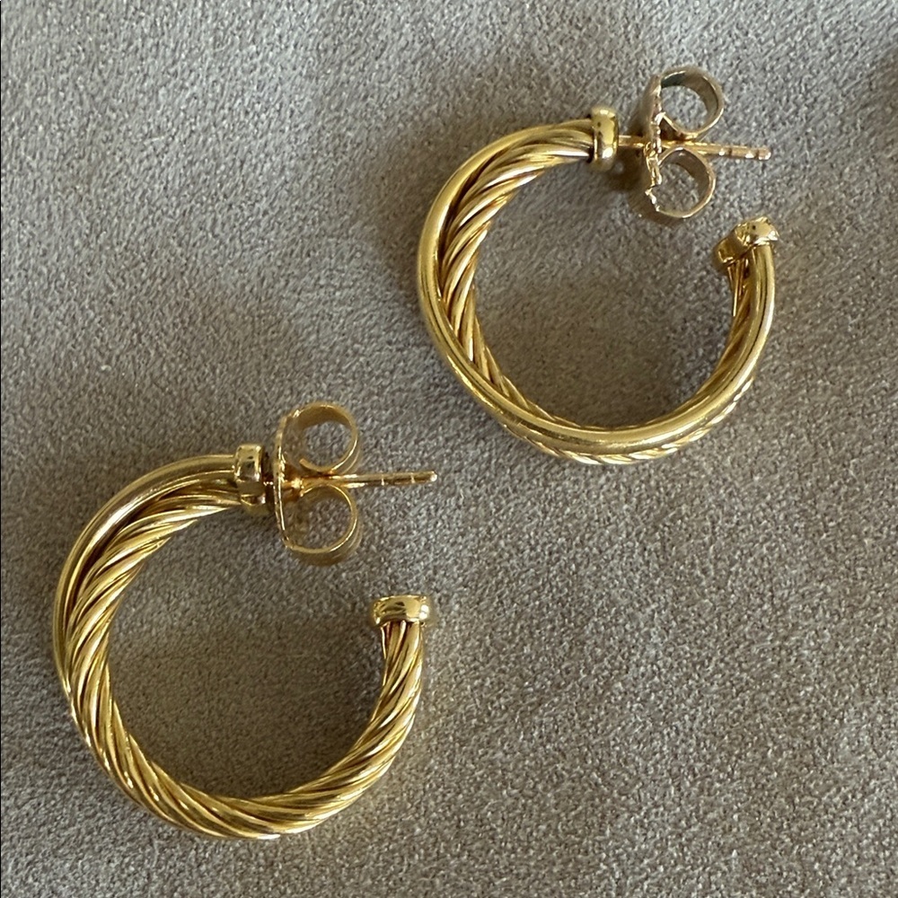 David Yurman Crossover Cable Hoop Earrings 18K Yellow Gold High Polish 1" 11.38g